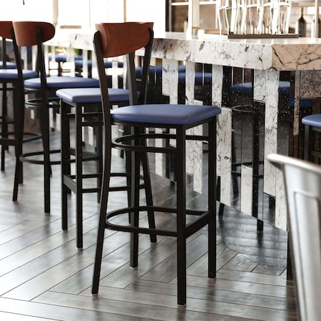 Flash Furniture Blue Vinyl Seat Barstool with Walnut Wood Back XU-DG6V6BLV-WAL-GG